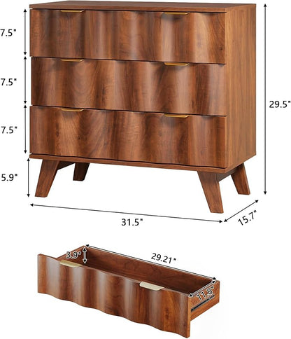 3 Drawer Dresser, Fluted Chest of Drawers - Image 2