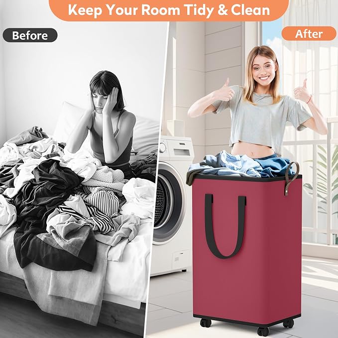 SpaceTrove Laundry Basket with Wheels, Collapsible Laundry Baskets, Laundry - Image 5
