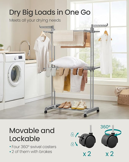 SONGMICS Clothes Drying Rack 3-Tier, Foldable Laundry Drying Rack 58.3-Inch Tall - Image 3