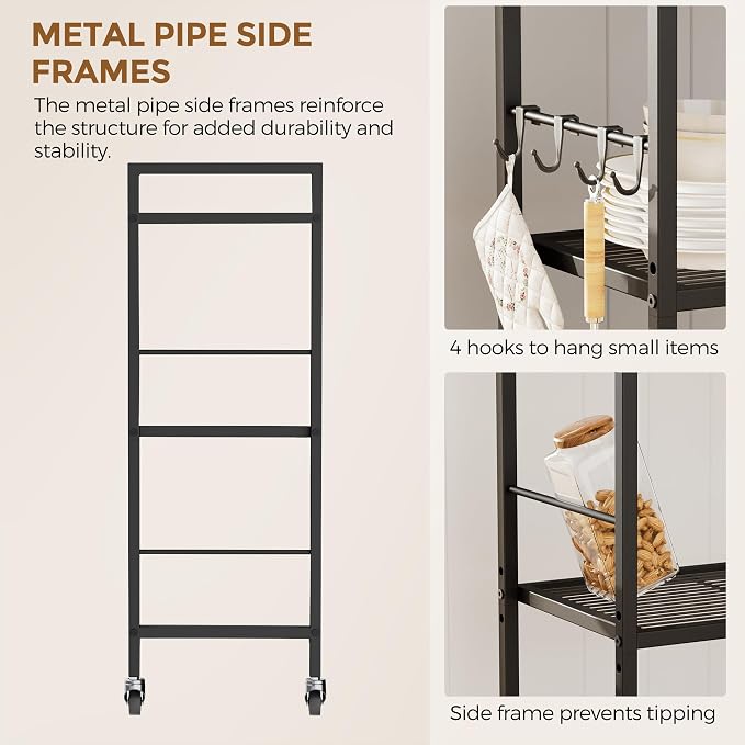 3-Tier Metal Storage Rack with Industrial Wheels, Mesh Shelving Unit with - Image 5