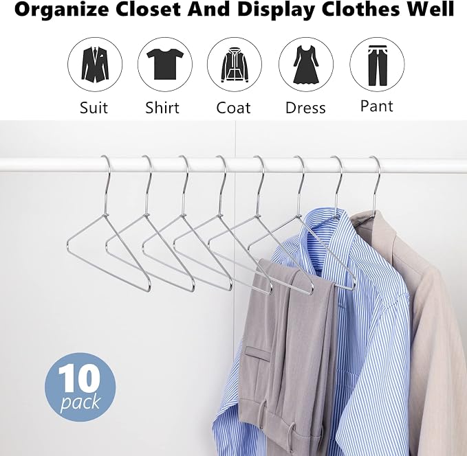 Amber Home 10 Pack Heavy Duty Metal Coat Hangers, Suit & Pants - Image 7