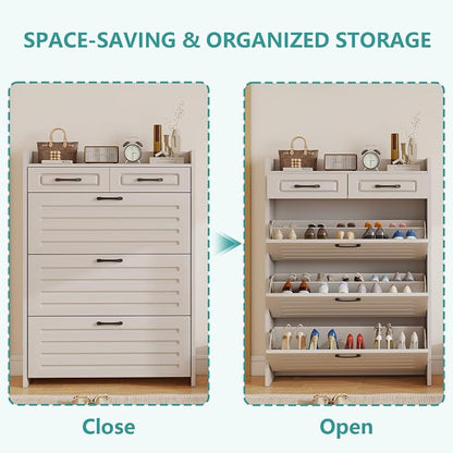 ODUWA Shoe Cabinet with 3 Flip Drawers and 2 Storage Drawers, Shoes Organizer - Image 7
