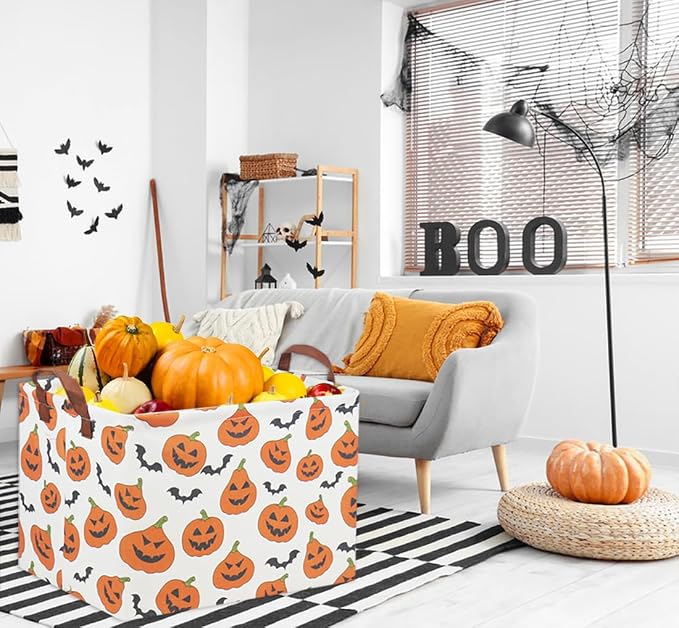 Rectangular Halloween Basket for Kids Pumpkin Basket Toy Storage Bin Organizer - Image 3