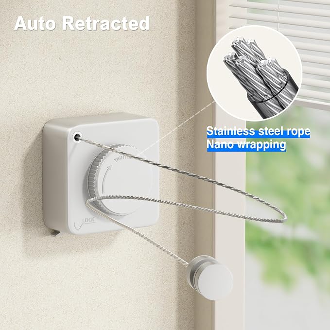 MUSTORN Retractable Clothesline Indoor, Non-Sagging Outdoor Clothes Line - Image 4