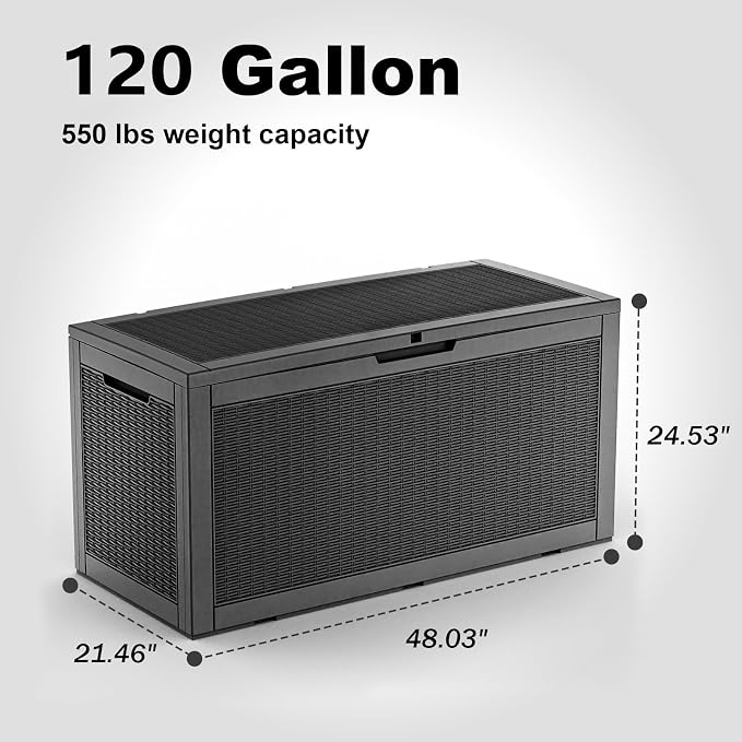 EasyUp 120 Gallon Outdoor Storage Box Waterproof, UV Resistant Resin Deck Box - Image 5