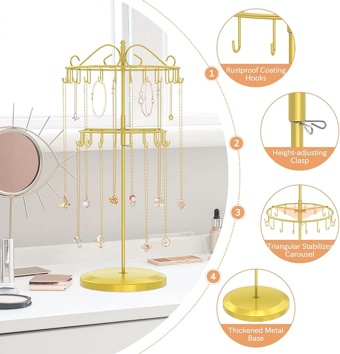 iDavosic.ly 2 Tier Rotating Necklace Holder Organizer - Image 3