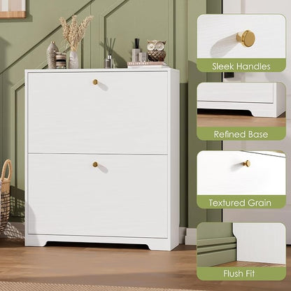 Nicetree Shoe Cabinet with 2 Flip Drawers, Narrow Shoe Organizer Cabinet - Image 6