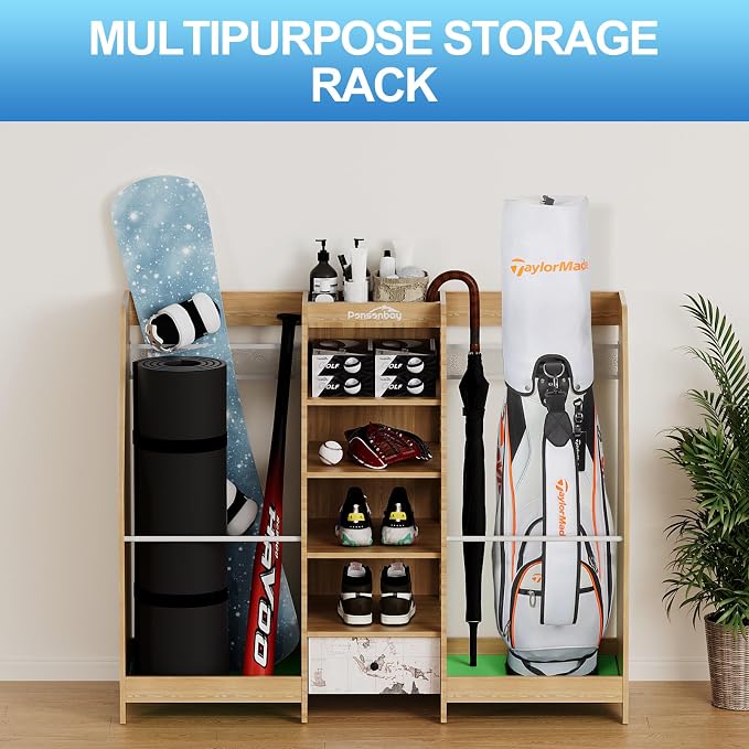 Golf Bag Storage Organizer for Garage, Premium Wooden 2 Golf Bags Rack - Image 4