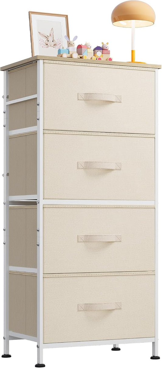 WLIVE Small Dresser Nightstand for Bedroom, 4 Drawers, Cream White | 4 vertical by WLIVE