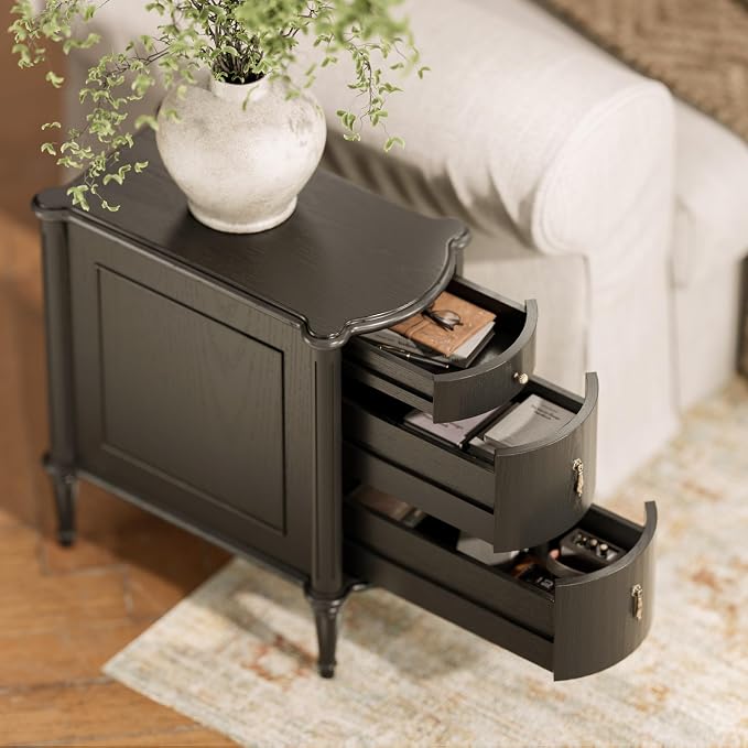 STO'SENSE Nightstand w/Charging Station & 3 Drawers, Pre-Assembled, Vintage - Image 4