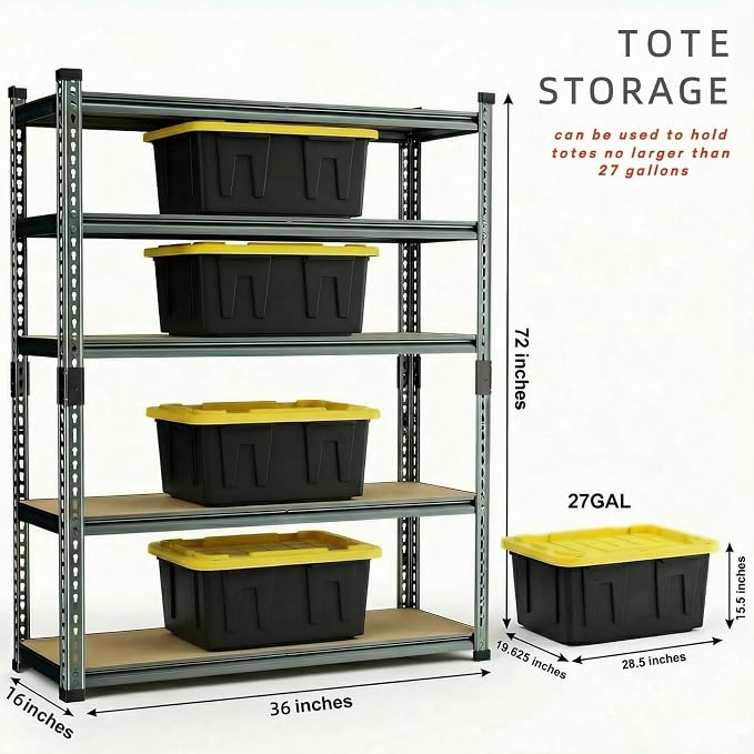 Garage Shelving Heavy Duty, 2450LBS Metal Storage Shelves 5 Tier, Adjustable - Image 2