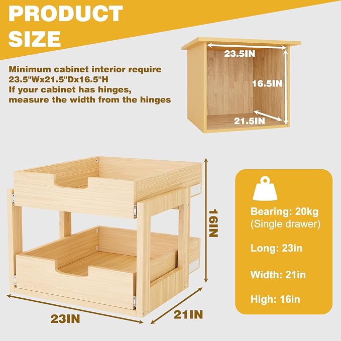 Pull Out Cabinet Organizer, Double Tier Slide out Wood Cabinet Organizer - Image 2