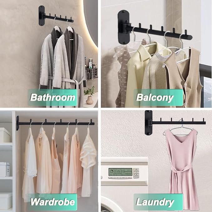 Folding Wall Mounted Clothes Hanger Rack - Image 6