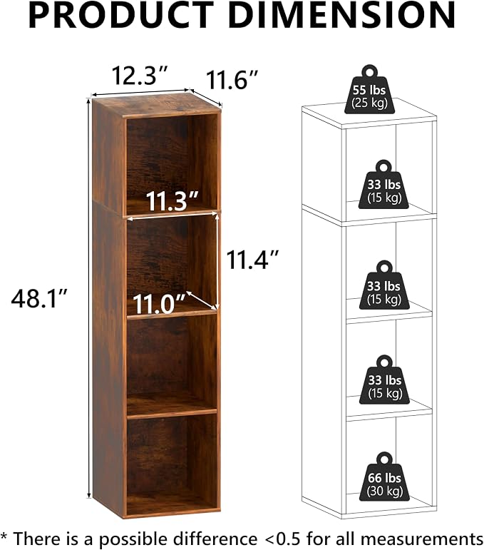 4 Cube Storage Organizer, 4 Tier Cube Bookcase Freestanding Storage Display - Image 4