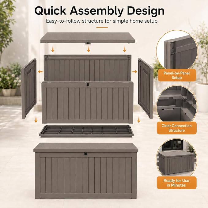 182 Gallon Outdoor Deck Storage Box, Large Waterproof Resin Patio Storage Box - Image 9