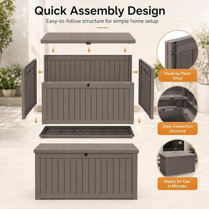 182 Gallon Outdoor Deck Storage Box, Large Waterproof Resin Patio Storage Box - Image 9