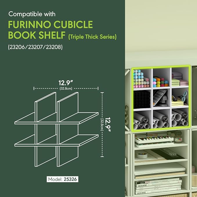 Furinno Cubicle Cube Insert, 9-Compartment Cube Organizer, Geometric Shelf - Image 3
