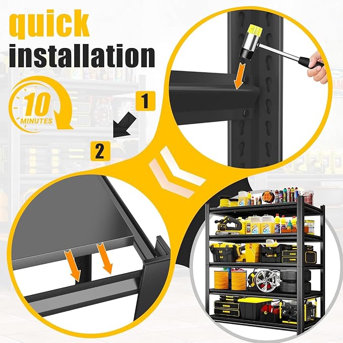 Heavy Duty Metal Garage Shelving, 5-Tier Adjustable Storage Shelf - Image 7