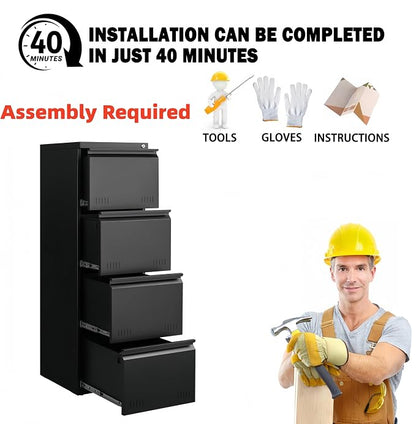 Metal File Cabinet with Lock, Vertical 4 Drawer File Cabinets - Image 8