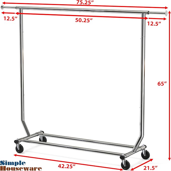 Simple Houseware Supreme Commercial Grade Clothing Garment Rack, Chrome | Holds - Image 9