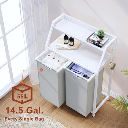 Laundry Hamper, Laundry Sorter 2 Section, Rolling Laundry Basket - Image 4