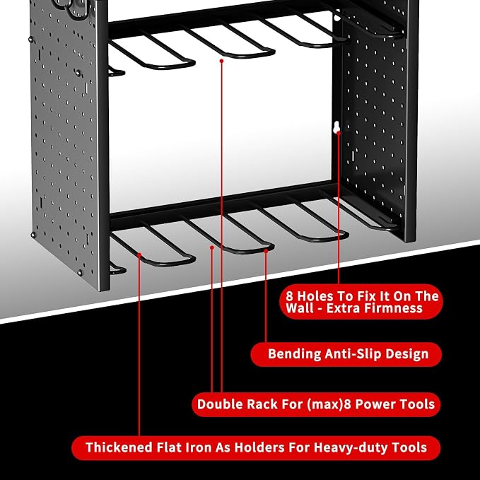 KAFAHOM Power Tool Organizer, Large 8 Drill Holder Wall Mount - Image 6