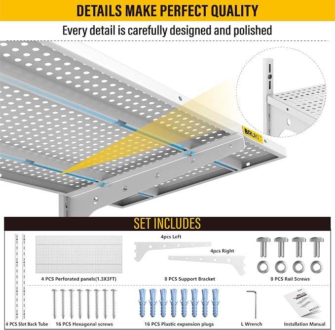 2-Pack 2 Tier 1.3x3ft Garage Shelving Wall Mounted, 15.6x36inch per Shelf - Image 6