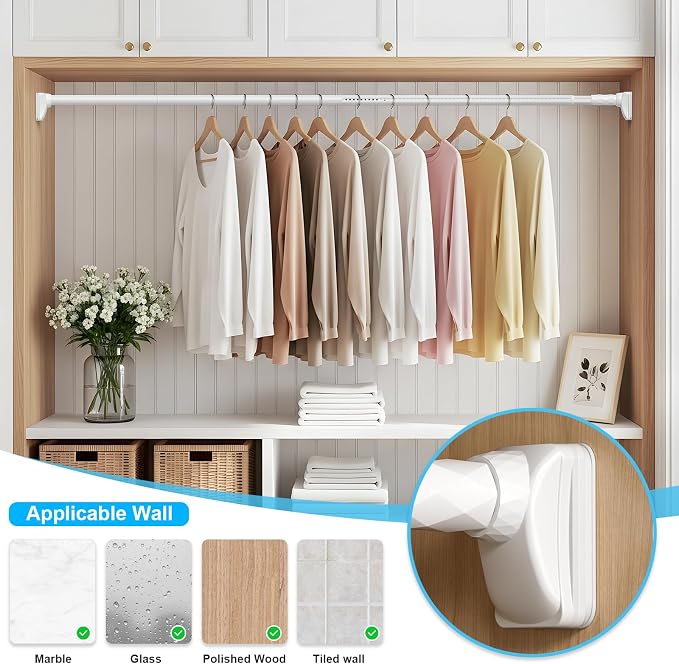 White Closet Rods For Hanging Clothes, 41-126 In heavy duty tension rod | - Image 6