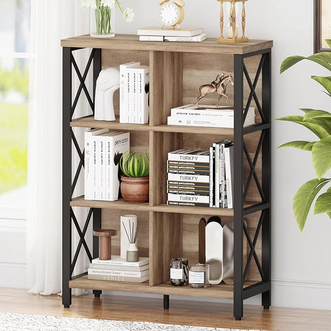 FATORRI 6 Cube Storage Organizer Shelf, Wood and Metal Cubby Bookcase, by FATORRI