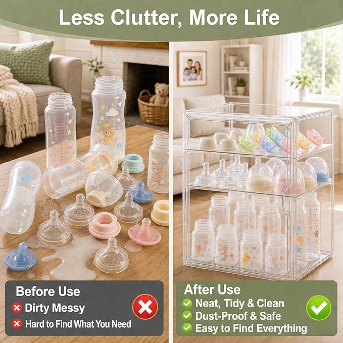 Baby Bottle Storage Organizer for Countertop, Large Clear Bottle Organizer - Image 2