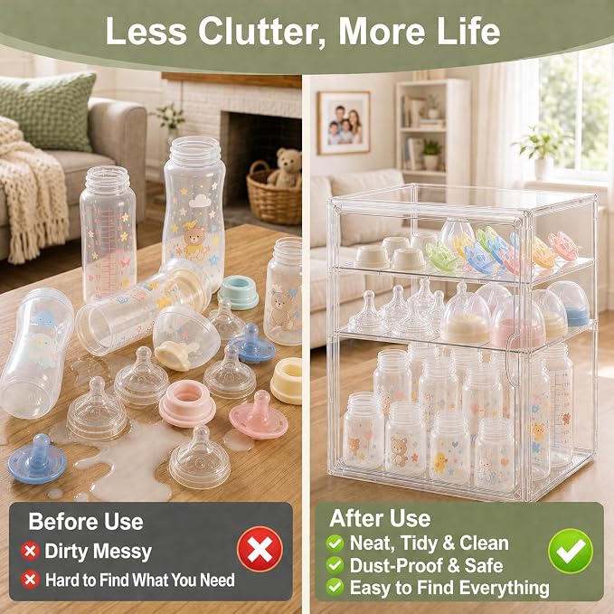 Baby Bottle Storage Organizer for Countertop, X-Large Clear Bottle Organizer - Image 2