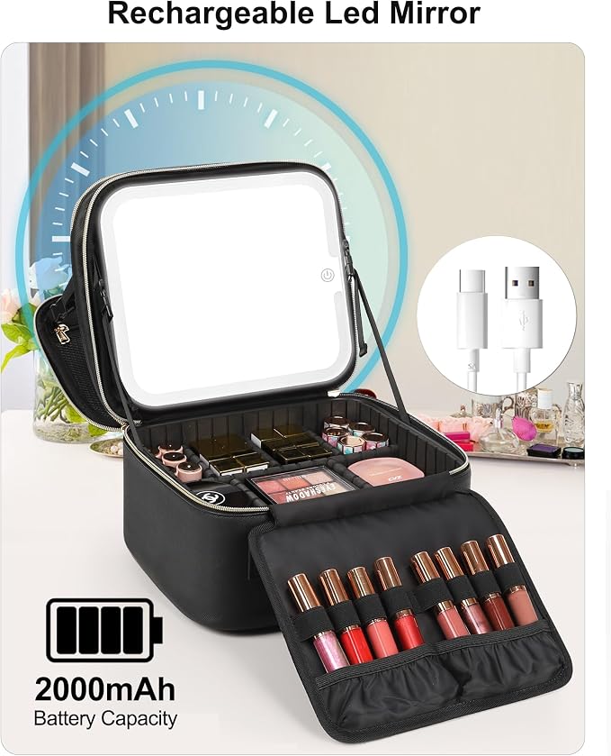 Relavel Makeup Bag with LED Mirror, Small Travel Makeup Case with Rechargeable - Image 5