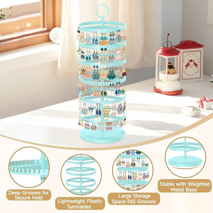 MODOWEY Rotating Earring Holder Organizer Adjustable Display, 6 Tiers Blue | - Image 4
