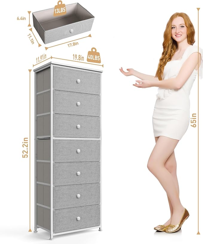 Mifuro Tall Fabric Dresser for Bedroom, Vertical Storage Organizer Tower - Image 3