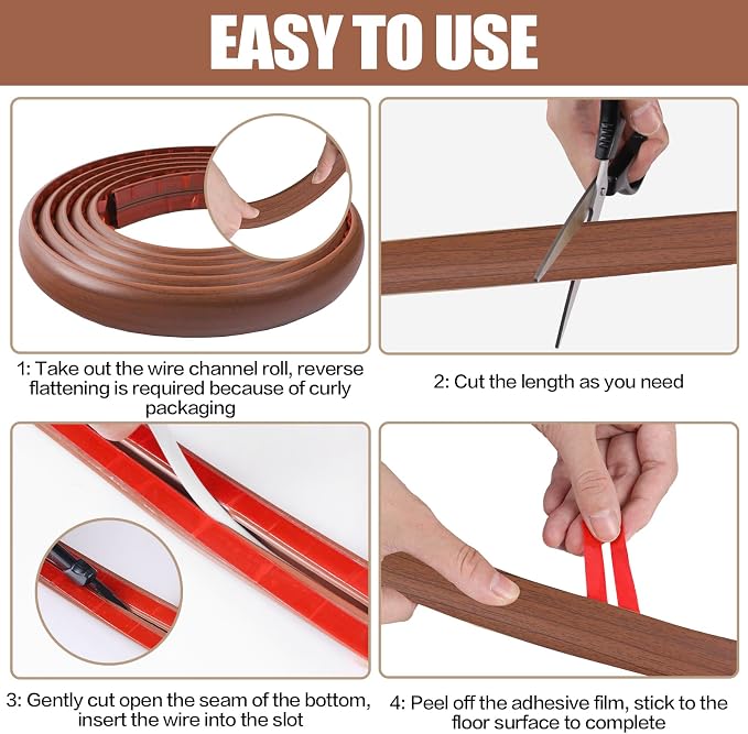 Floor Cord Cover Self Adhesive Cord Hider, 10FT Cable Management, Extension - Image 8