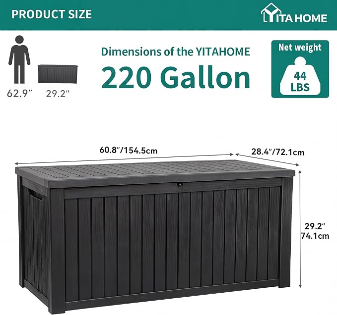 YITAHOME 220 Gallon Large Outdoor Storage XL Deck Box w/Divider - Image 8