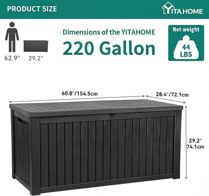 YITAHOME 220 Gallon Large Outdoor Storage XL Deck Box w/Divider - Image 8