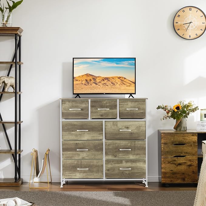 DUMOS 9 Drawer Dresser for Bedroom, Storage Organizer Chest of Drawers | Fabric - Image 2