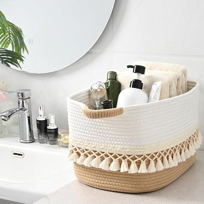2 Pack Storage Basket for Shelves, Boho Cotton Rope Storage Bins - Image 8