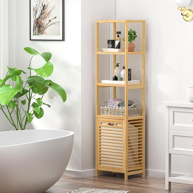 Bamboo Tilt Out Laundry Hamper, 4-Tier Tilt Out Hamper - Image 8