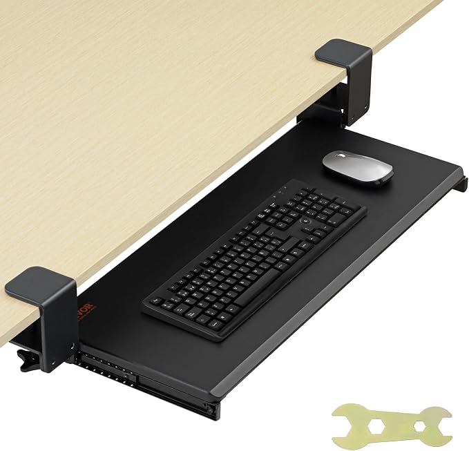 VEVOR Clamp on Keyboard Tray Under Desk, Desk Keyboard Tray Slide Out by VEVOR