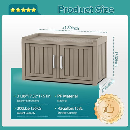 ROJIK Shoe Cabinet Storage Bench Indoor Outdoor, Waterproof UV-Resistant Resin - Image 3