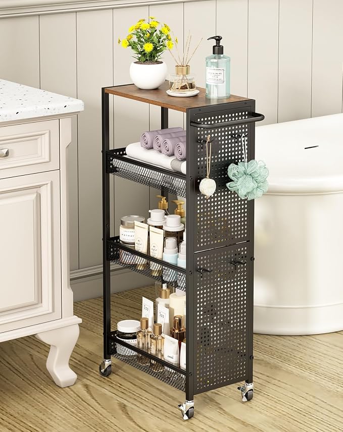 Utility Slim Storage Cart 4 Tier Small Rolling Kitchen Laundry Room by Unknown