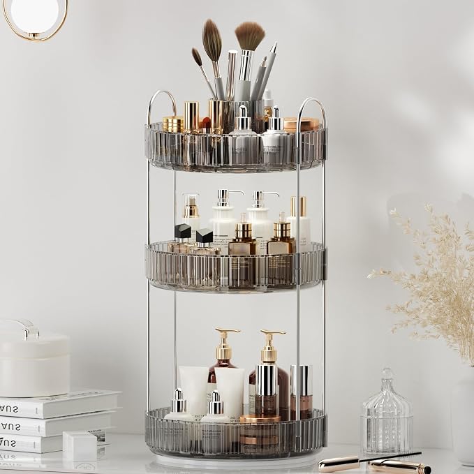 360° Rotating Makeup Organizer, Upgraded 3 Tier Skincare Perfume Organizers - Image 6