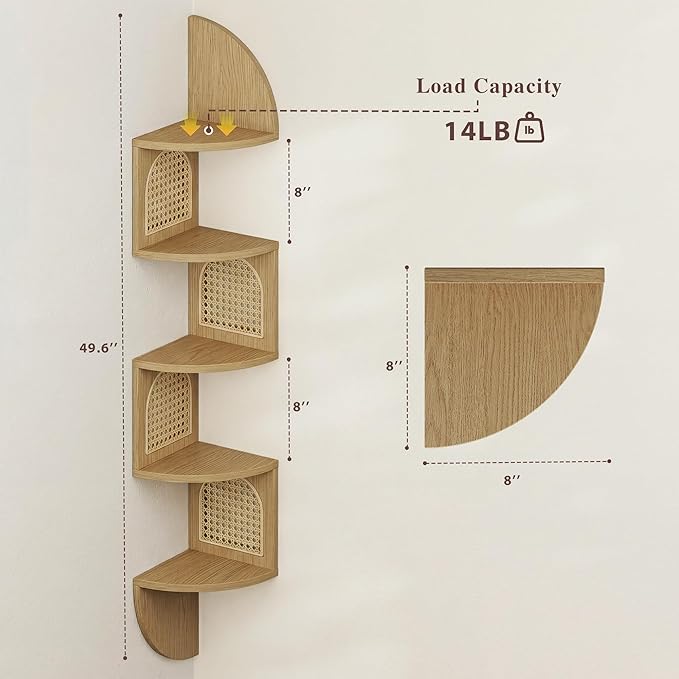 5-Tier Floating Corner Shelves for Wall, Zigzag Corner Shelf Unit, PVC Rattan - Image 3