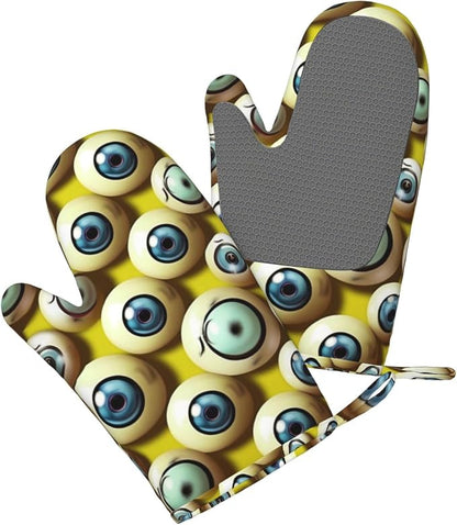 Eye Balls Print Oven Mitts Set of 2, Heat Resistant Silicone Oven Mittens Gloves - Image 3