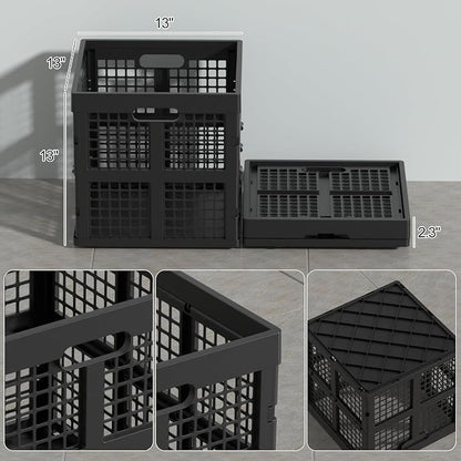 36 L Stackable Plastic Milk Crate, Collapsible Crates, 3 Packs | 13" Black - Image 2