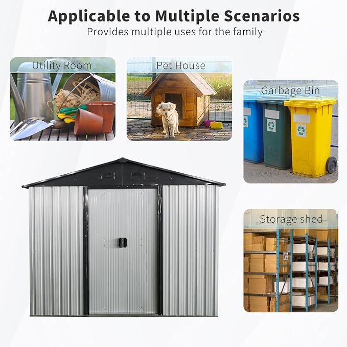 Outdoor Metal Storage Shed Window Ventilation Foundation Frame Waterproof - Image 5