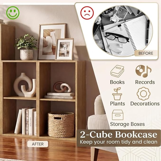 POWERSTONE 2 Cube Storage Organizer, 2 Tier Cubby Bookshelf Freestanding - Image 6