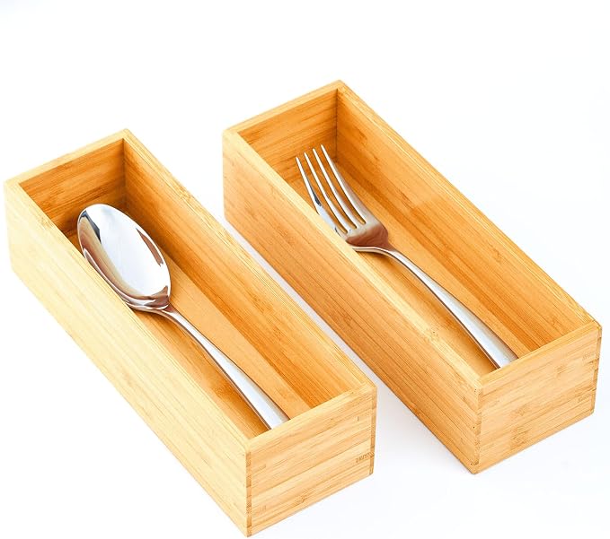 Umilife Bamboo Kitchen Drawer Organizer, Extra High Silverware Tray, Flatware by Umilife